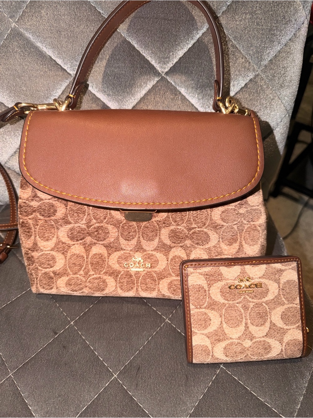 Coach Emory Top Handle Bag In Sig Chenille w/Snap Wallet In Signature Chenille